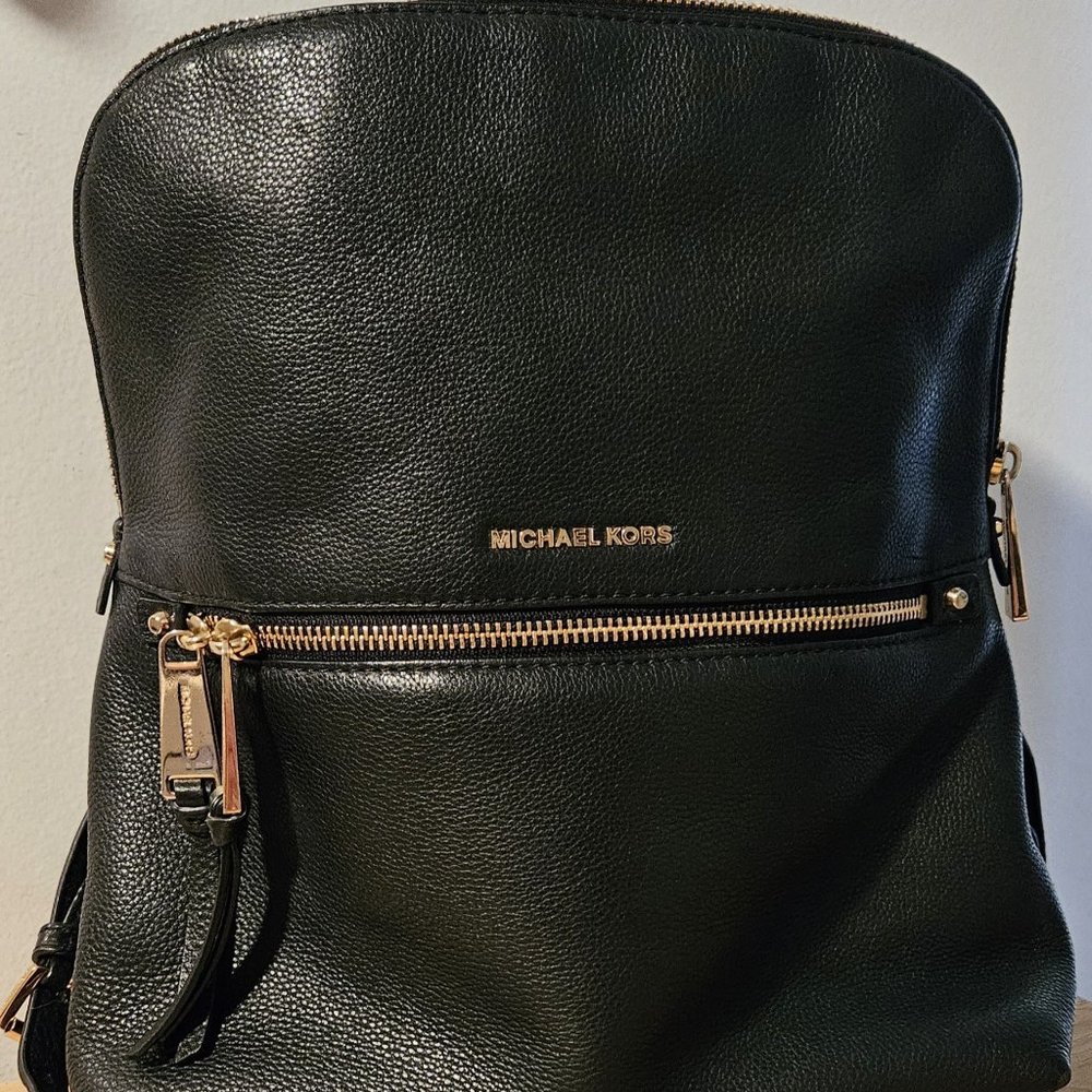 Michael Kors Leather Backpack Purse = Black with Gold Hardware